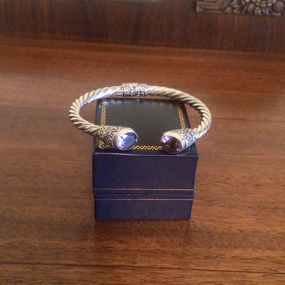 Sterling Silver Amethyst Twisted Cuff Bracelet